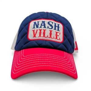 Nashville Quilted Trucker Hat Blue Red‎ White Mesh Tennessee Flag Mens
